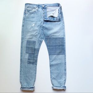 Levis 501 Button Fly Skinny Jeans Light Wash Patch